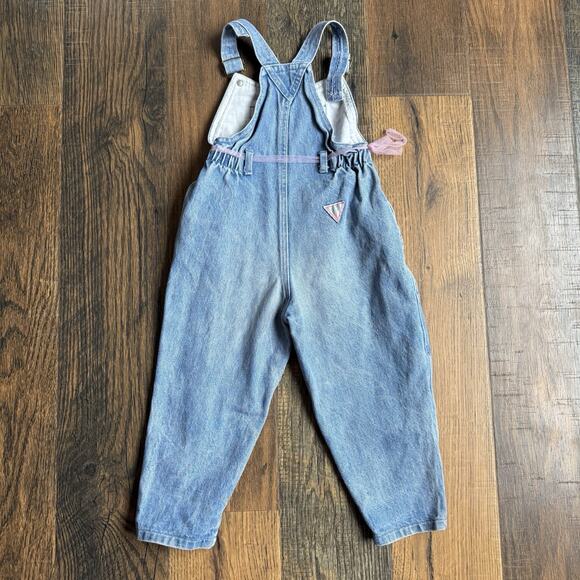 Vintage 80s 90s Baby Guess Denim Overalls Pink Ribbon Detail Girls Size 6Y - Picture 2 of 16